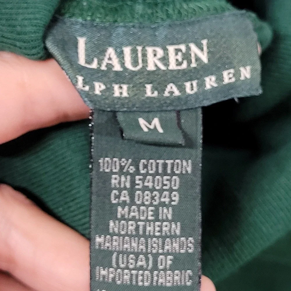 Lauren Ralph Lauren Turtleneck Womens Size M Green Cotton Crest Logo Long Sleeve